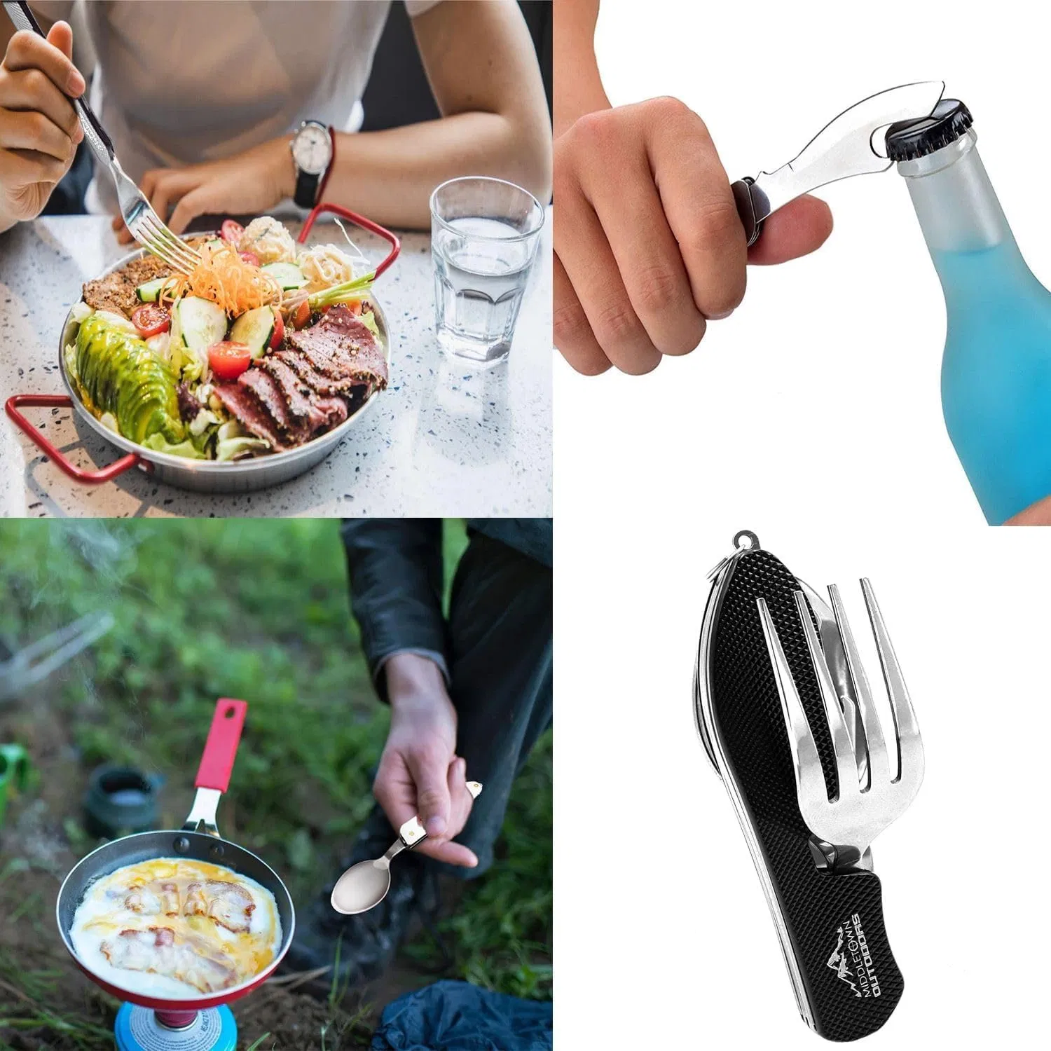 4-in-1 Portable Stainless Steel Lightweight Detachable Tableware with Fork Spoon Knife