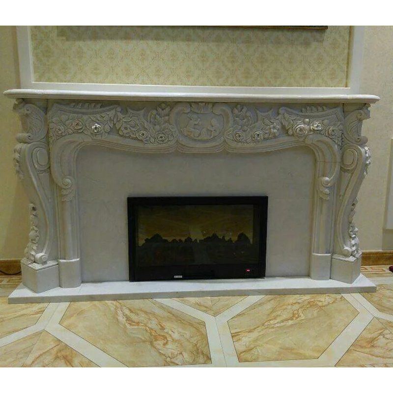 Камин из белого мрамора ручной работы