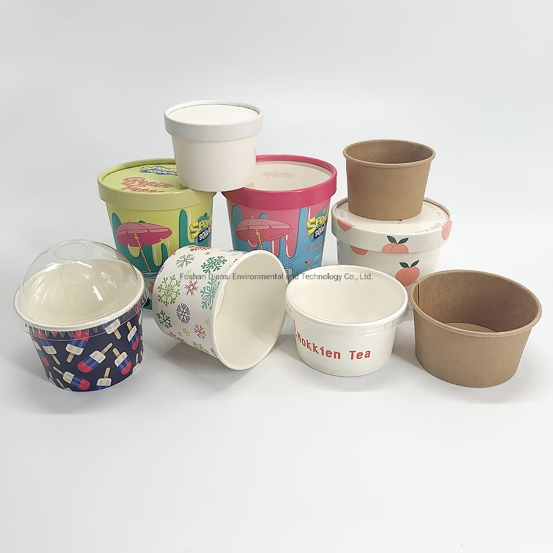 6oz8oz12oz16oz Disposable Noplastic Ice Cream Paper Cup with Plastic Flat Lids