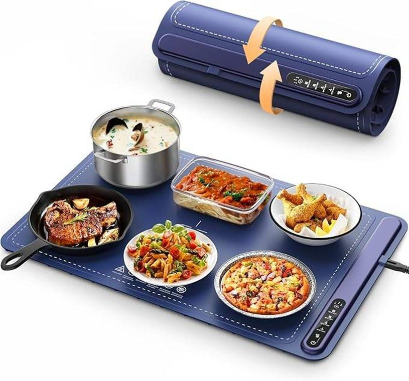 Electric Foldable Silicon Food Warming Mat Flexible Heat Pad for Buffet Roll-up Hot Plate Adjustable Food Warmer Tray