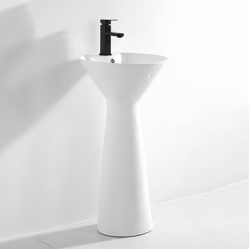 Bathroom Floor Standing Basin Wash Basin Lavabo One Piece Sink Big Size White Color Basin