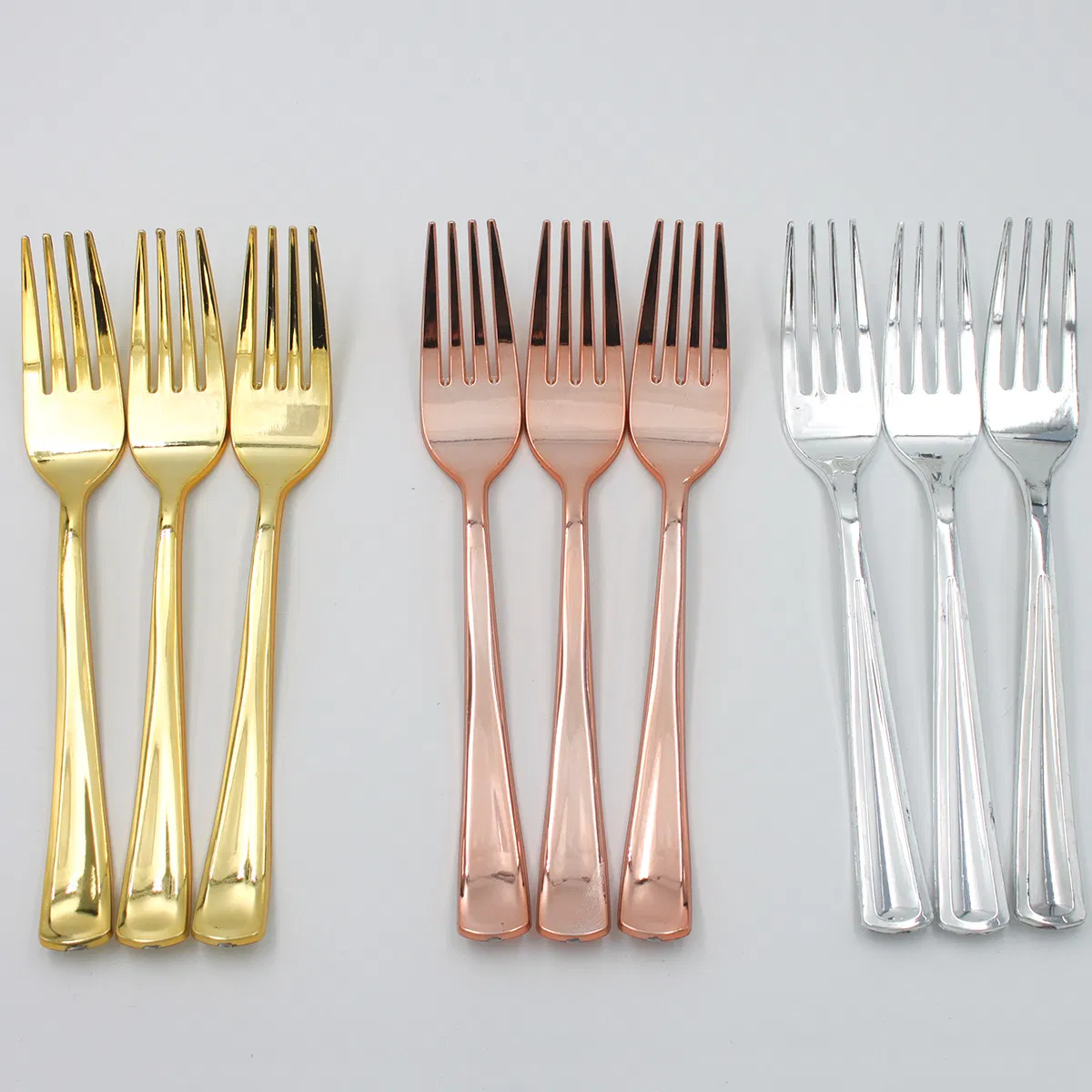 Gold Rose Gold Silver Disposable High Quality Plastic Plated Cutlery Birthday Wedding Party Tableware Set