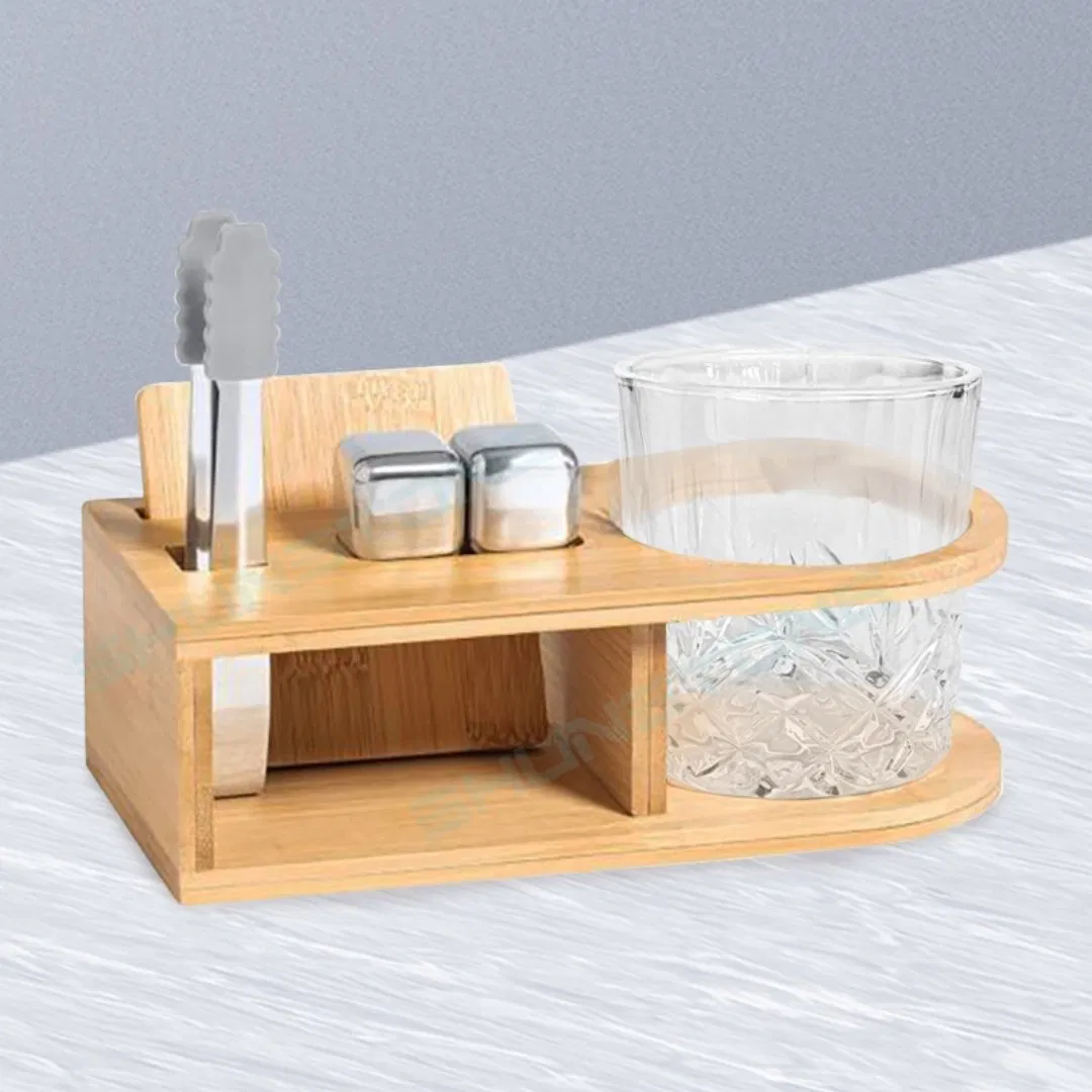 Shunstone Whiskey Chilling Stones and Crystal Whiskey Glasses Square Coaster with Bamboo Tray Novelty Gift Set for Men