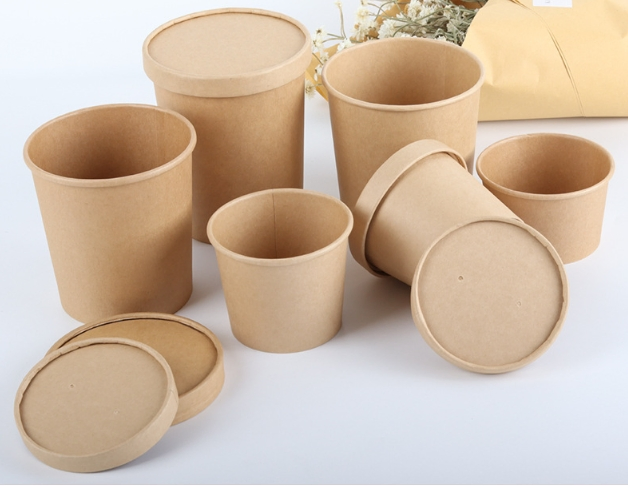 Disposable Kraft Paper Cup Takeaway PE Coated Hot Soup Bowl Cup