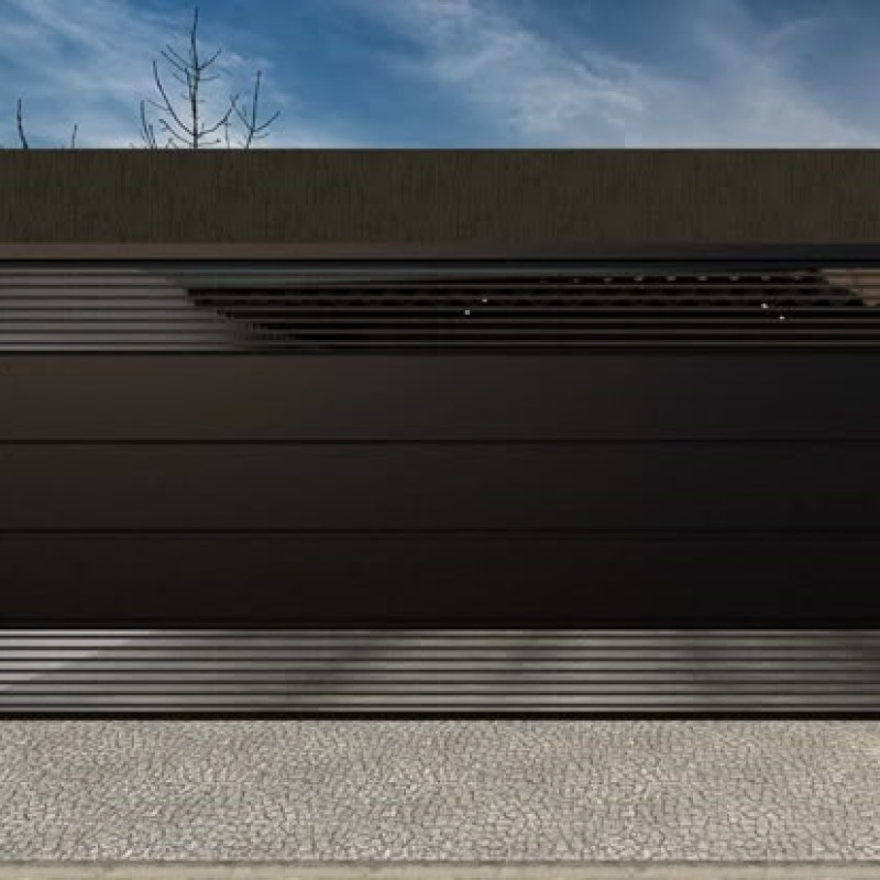 Stylish High - Quality Dark - Colored Car Garage Door with Wooden Accents, Customizable