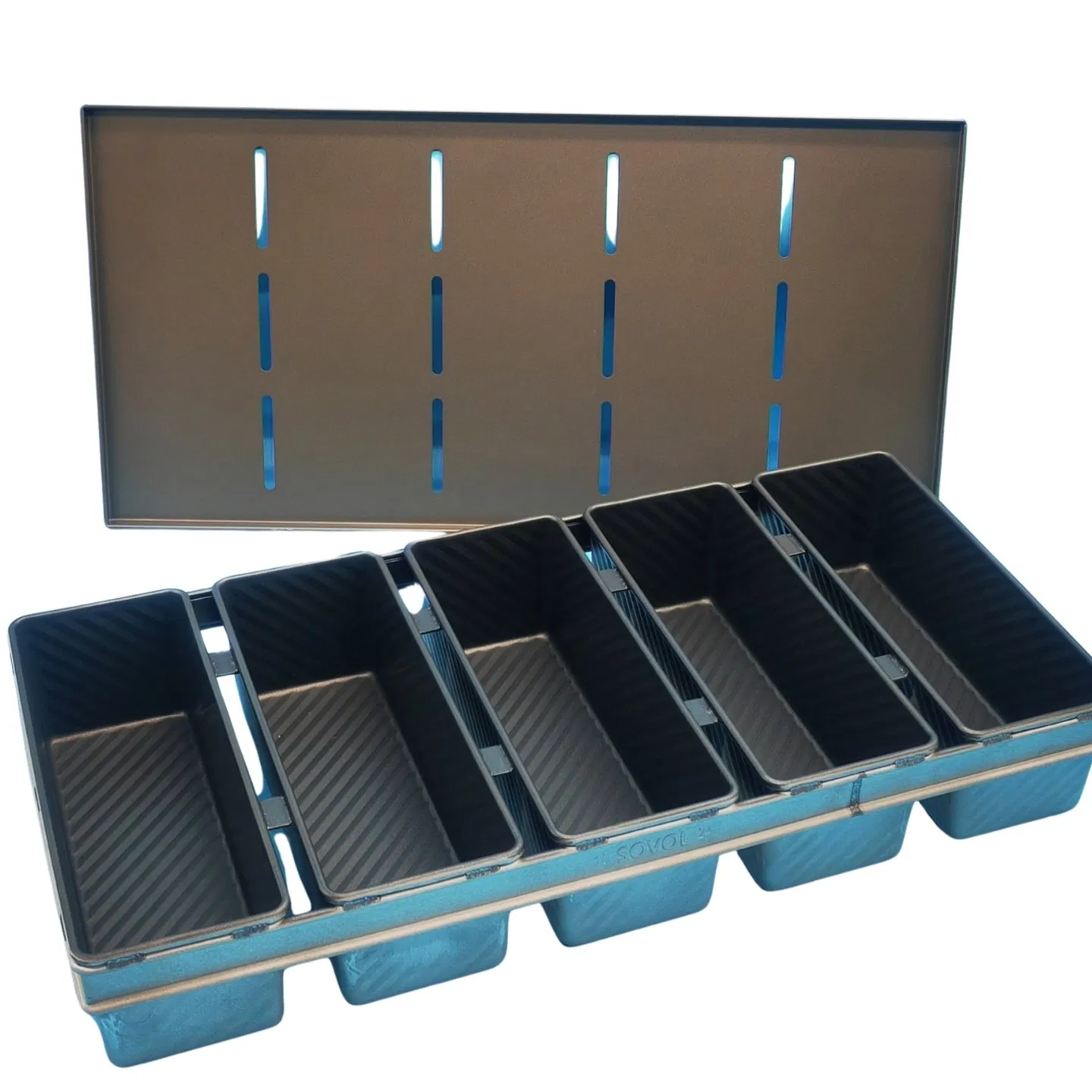 Factory ODM&OEM Industrial Use Aluminized Steel Non Sticking 5 Cavities Strap Loaf Pan Toast Bread Baking Oven Pan for Bakery Restaurant