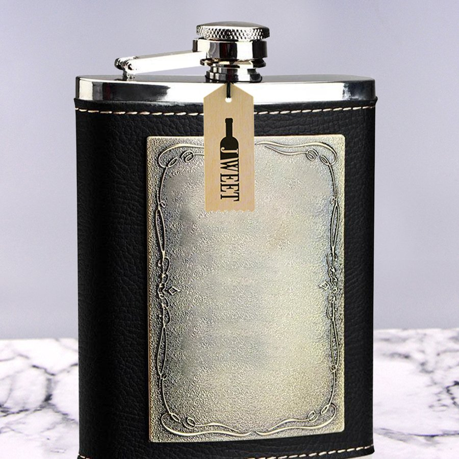 7oz Whiskey Black Flask Stainless Steel Hip Flask Leather