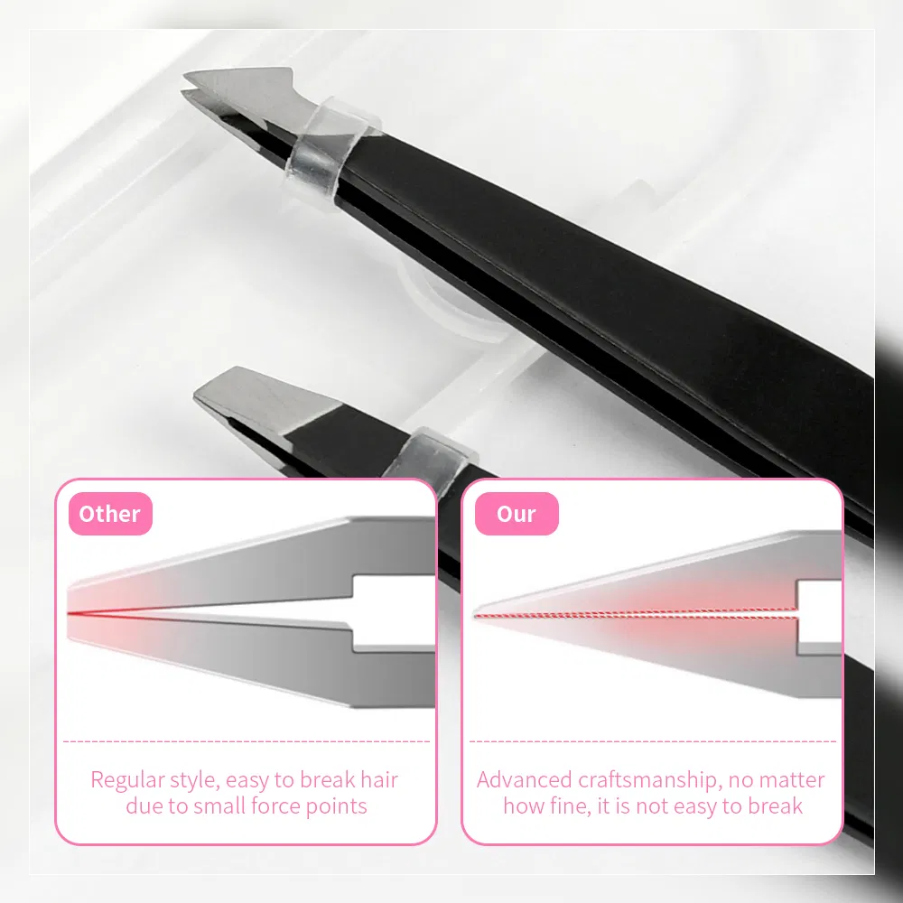 Guangdong Beauty Eye Lashes Stainless Steel Eyebrow Tweezer Slanted False Eyelash Brow Tweezers