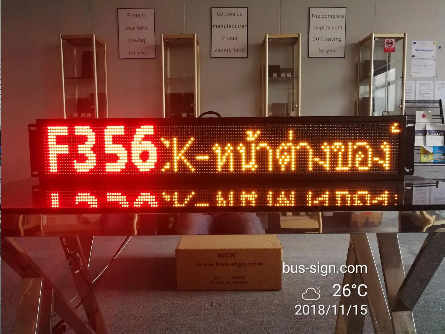 Single Line Dual-Color LED Bus Route Stops Sign with Thai Language