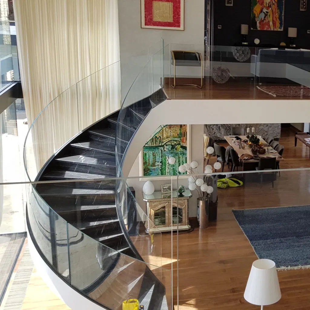 Antique Spiral Staircase Glass Balustrade Staircases in Foshan Apartment Metal Wood Curved Staircase