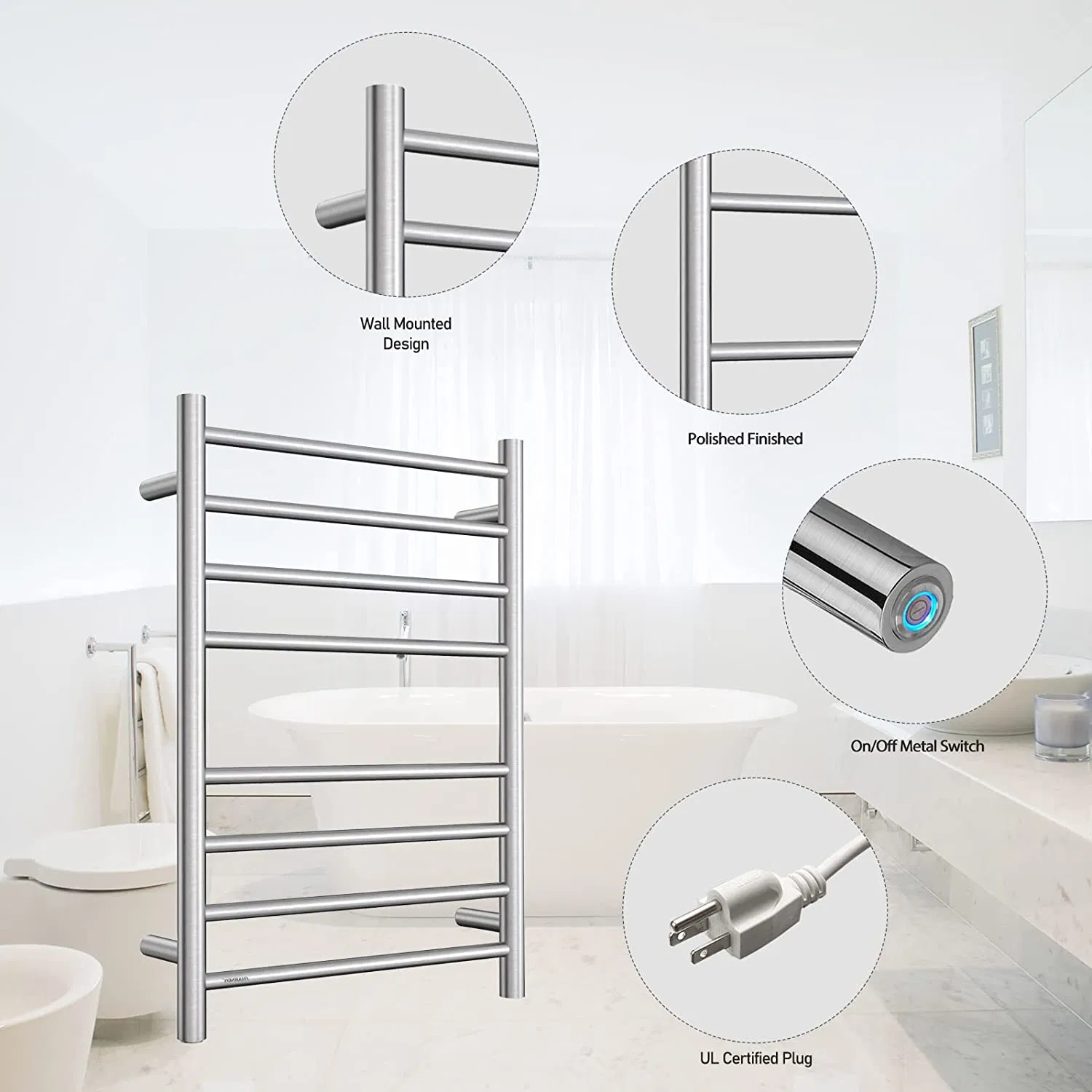 Electric Towel Rack SUS304 Stainless Steel Heated Towel Warmer