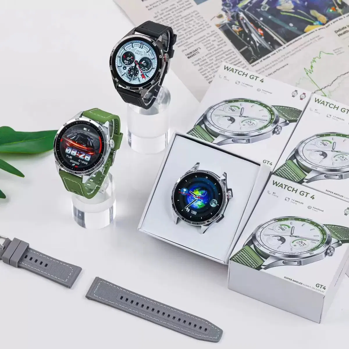 Smartwatch with Flashlight Wireless Many Dials Play Music SMS Reminder Sport Fashion Men and Women Gt4 Smart Watch