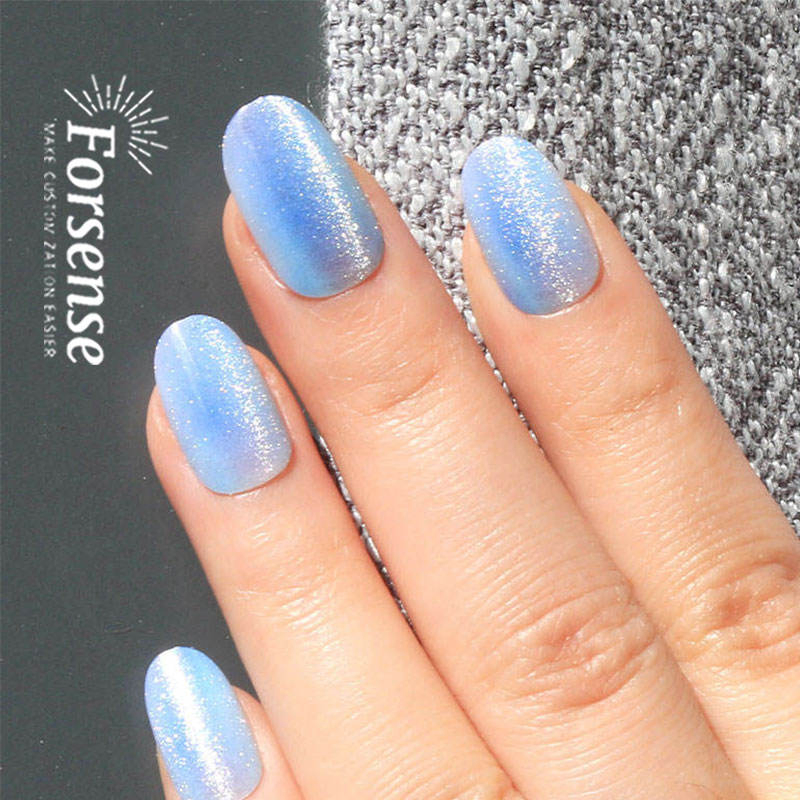 Wholesale Sky Blue Bling Cat Eye Oval Press-on Nails