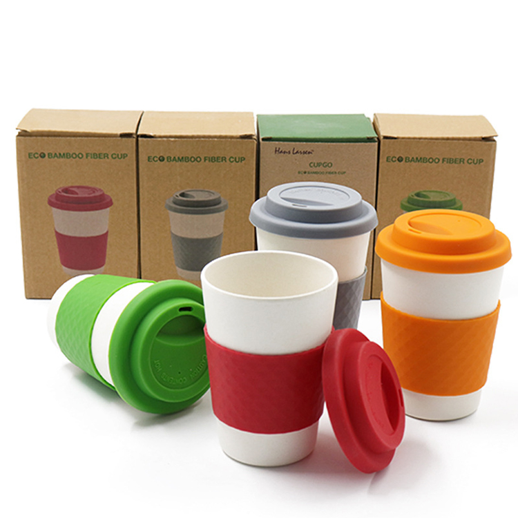 Eco-Friendly Biodegradable Custom Bamboo Fiber Coffee Cup Takeaway Traveling Mug with Silicone Lid