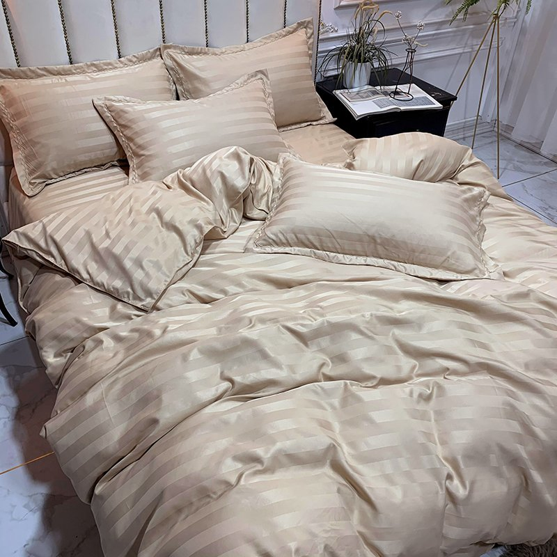 Luxury Home Hotel Bed Linen 1cm Stripe 3cm Stripe Satin Silk Bedsheet Duvet Comforter Cover Bedding Set