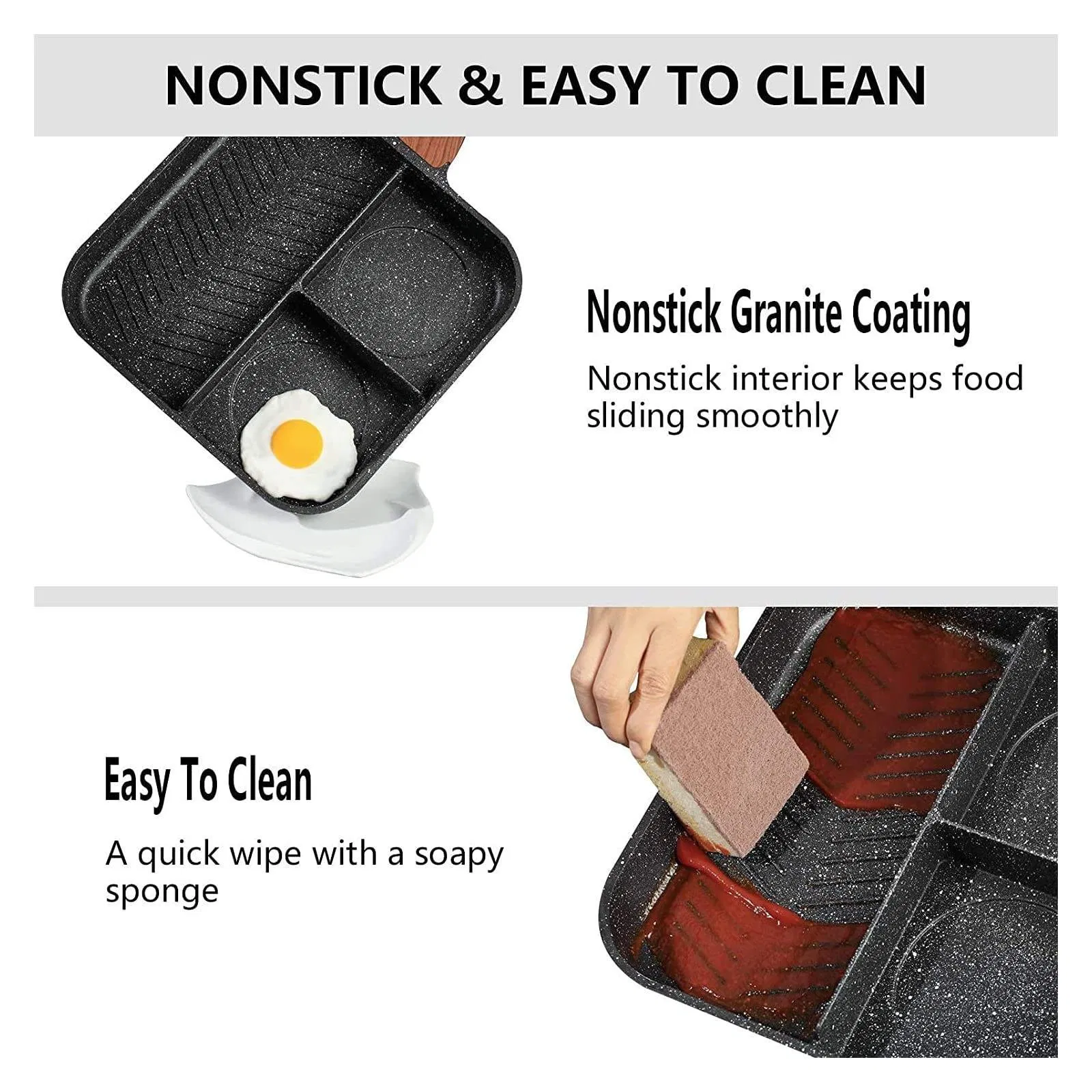 3-Slot Nonstick Egg Pan - 3-in-1 Carbon Steel Breakfast Frying Pan for Fried Eggs/Omelets