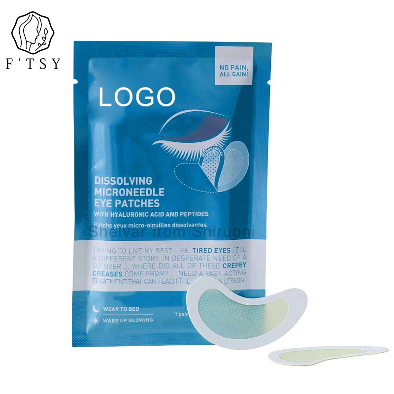 OEM Logo Hyaluronic Acid & Vitamin C Glowing Micro Needle Eye Sheet Mask Dissolving Microneedle Under Eye Relief Gel Patches