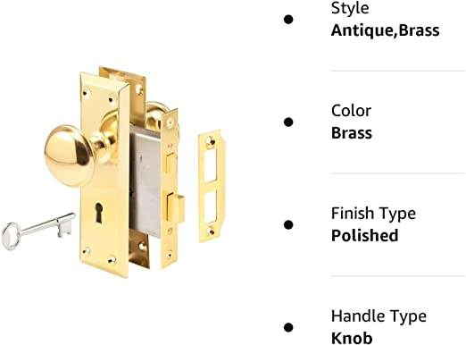 Keyed Indoor Mortise Keyed Lock Set with Gold Steel Knob Fits 1-3/8 in to 1-3/4 in. Interior Doors, Glass Door Knob