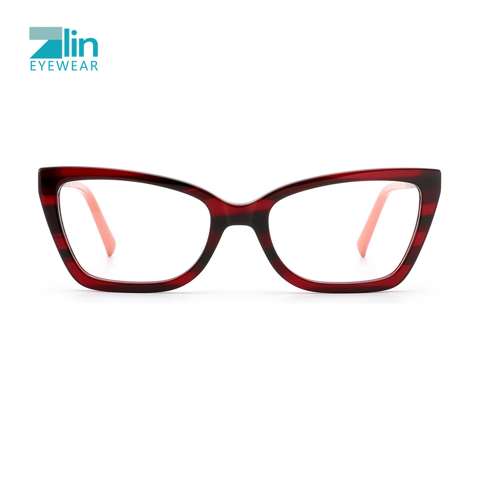 Zlin Wholesale Plastic Design Eyeglasses Best Quality Fashion Cat Eye Acetate Optical Glasses Frames