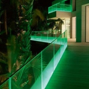 Balcony Top Mounted U Channel Tempered Glass Frameless Railing LED Light