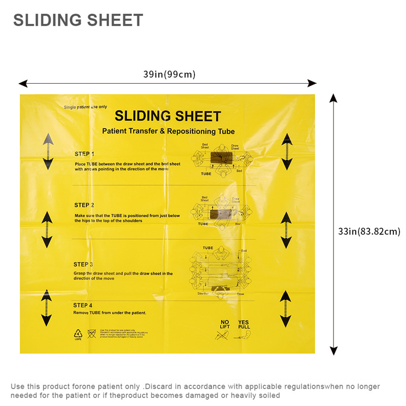 Medical Patient Transfer Sliding Sheet, LDPE Material, Bright Yellow, 39× 33 Inches, Hospital Nursing Home Specialized, Reduces Nursing Burden