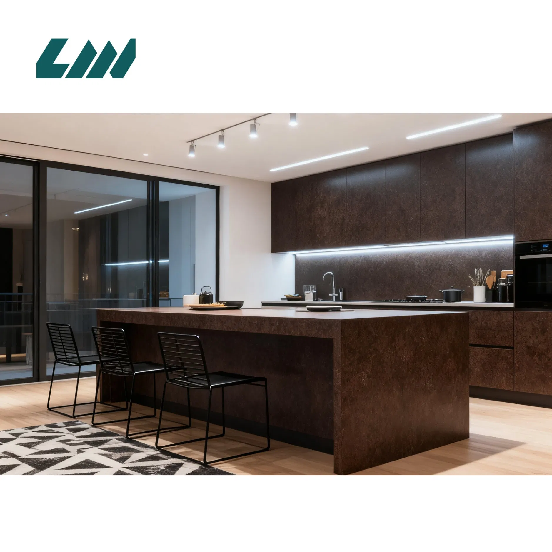White Quartz Countertop, Engineered for Compatibility with Wooden Kitchen Islands