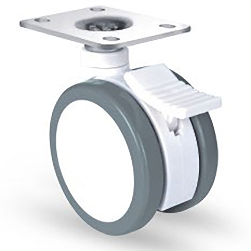White Twin Wheel Casters with Thread Stem, Medical Castor, Furniture Castor
