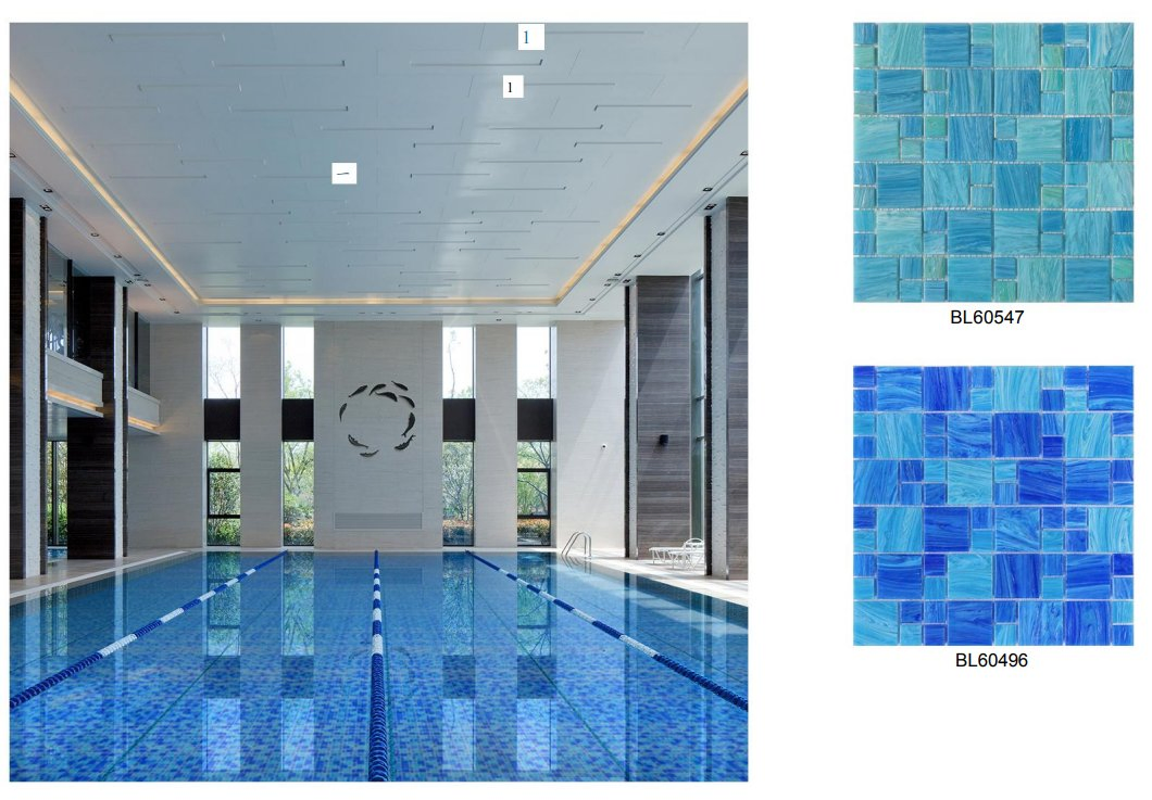 Мозаика для бассейна 300x300 мм, синяя, стеклянная