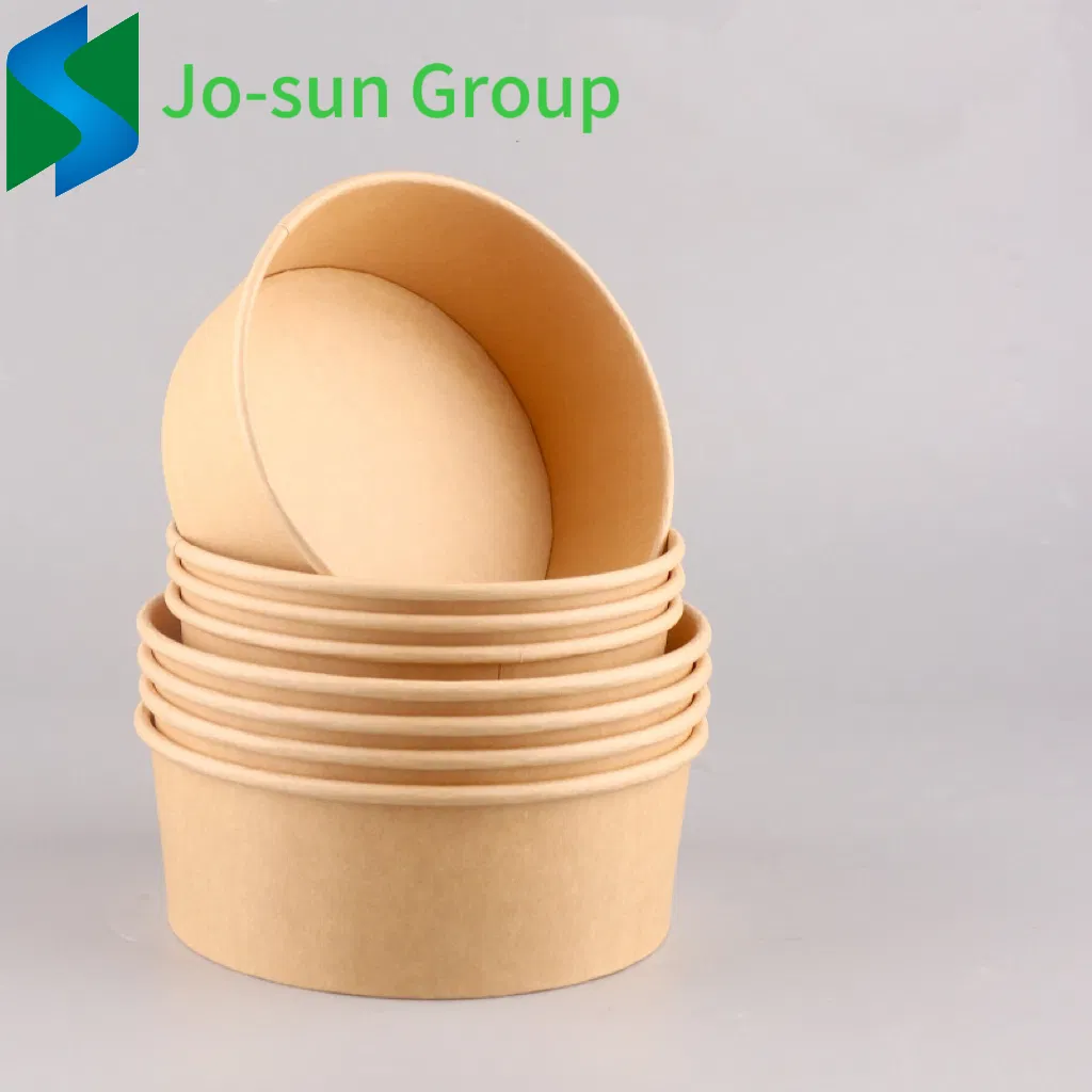 1000ml Rounded Heatable Food Container Kraft Biodegradable Paper Salad Bowl with Lid 74mm Height