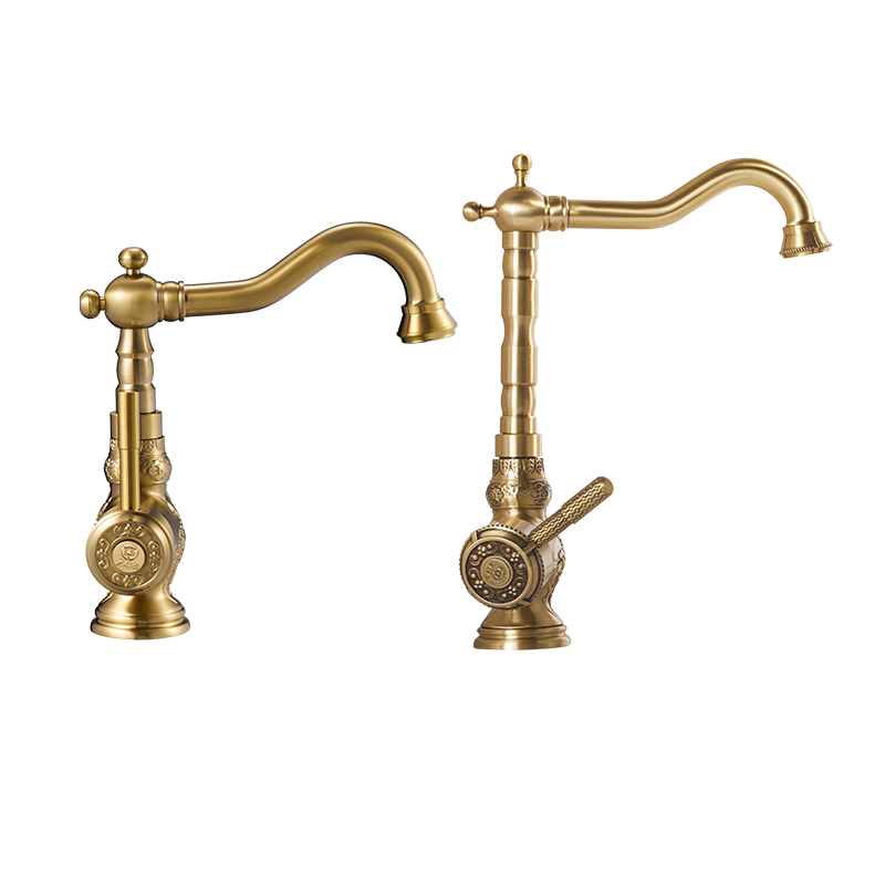 Antique Brass Kitchen Faucet, Copper Antique Kitchen Sink Faucet with 360 Swivel Spout Single Hole Deck Mounted