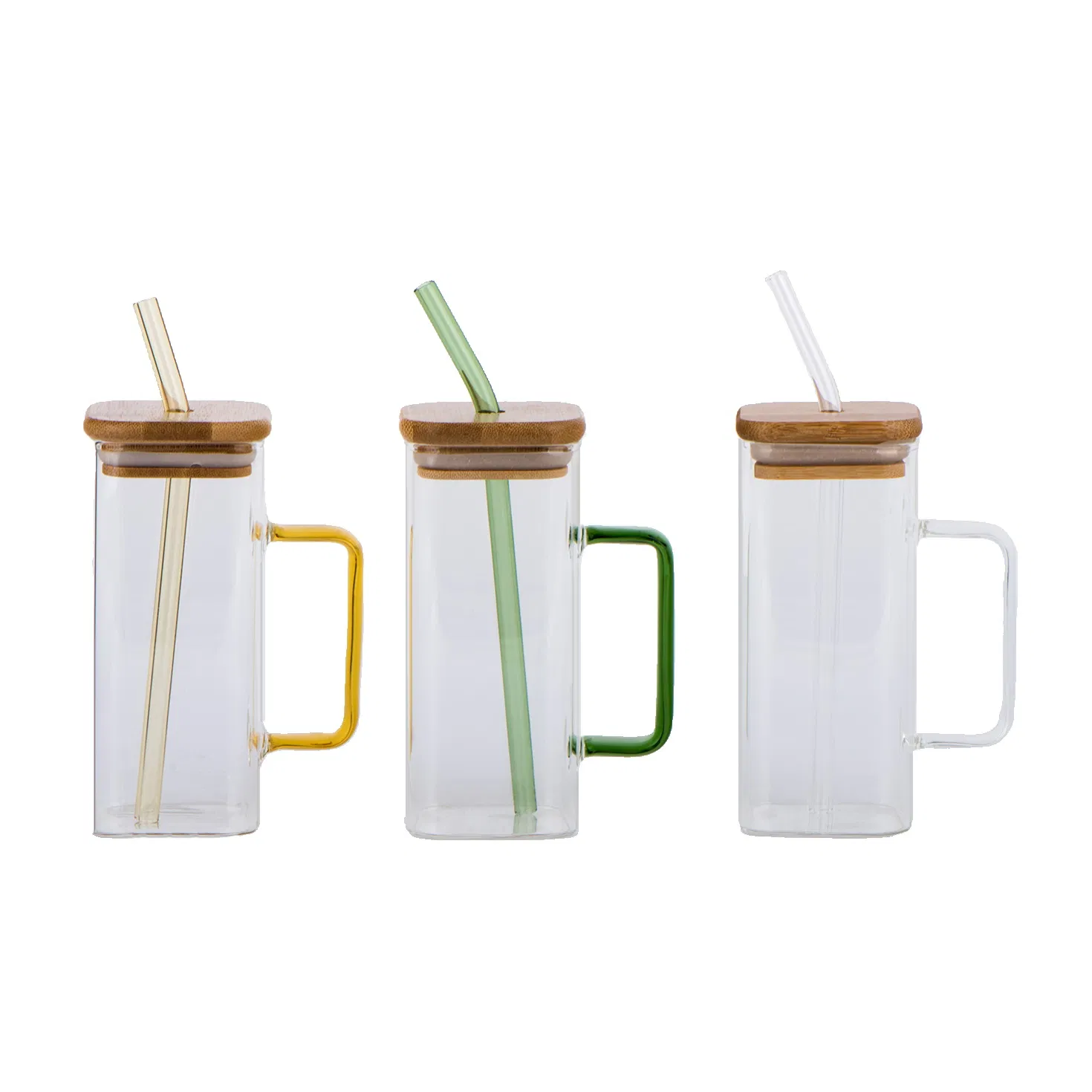 500ml Borosilicate Glass Cup with Glass Straw and Bamboo Lid Decal Printing