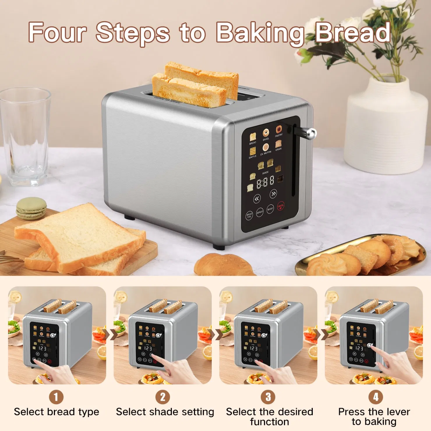 Durable 2-Slice Pop-up Toaster for Commercial Use, Digital Toaster Machine