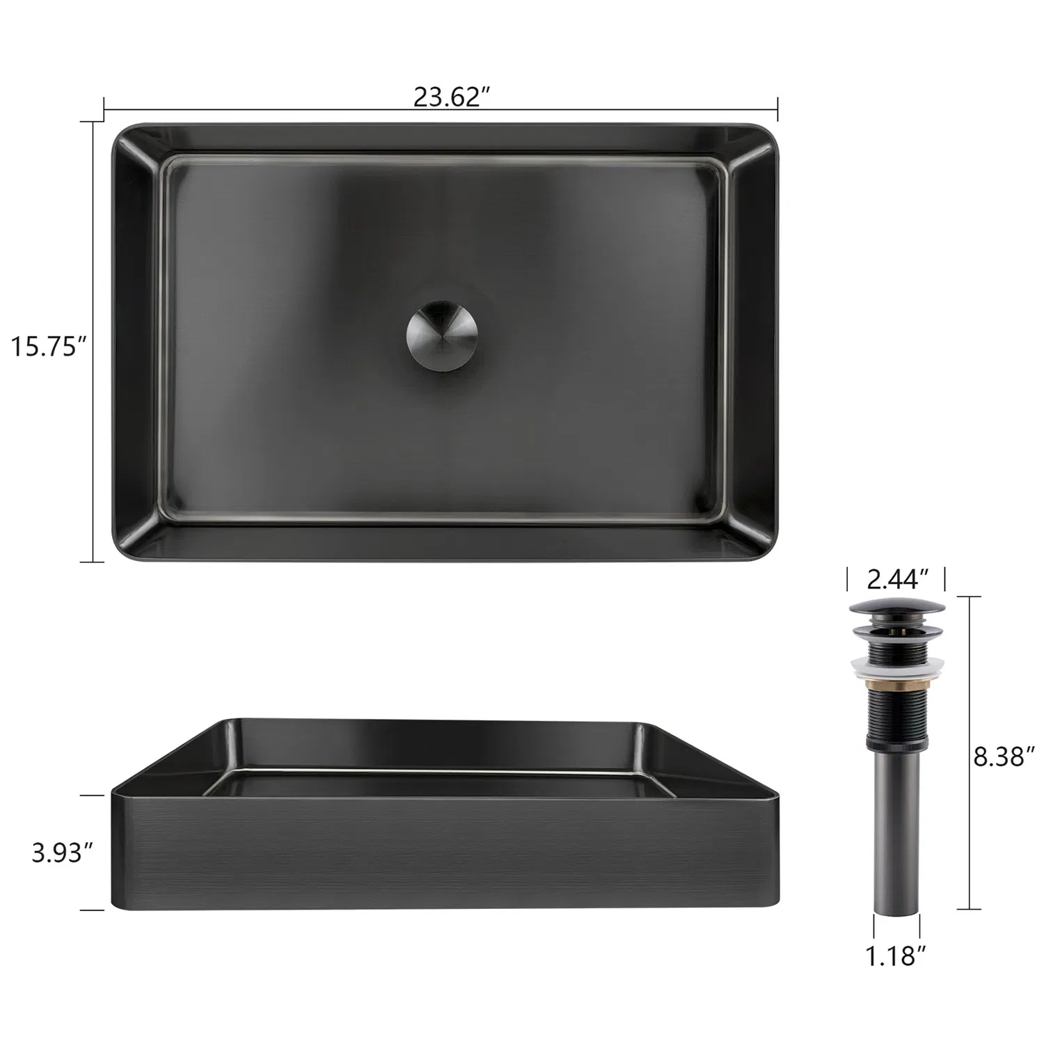 High Quality Vessel Handmade Table Top Wash Basin Rectangular Stainless Steel Bathroom Sink