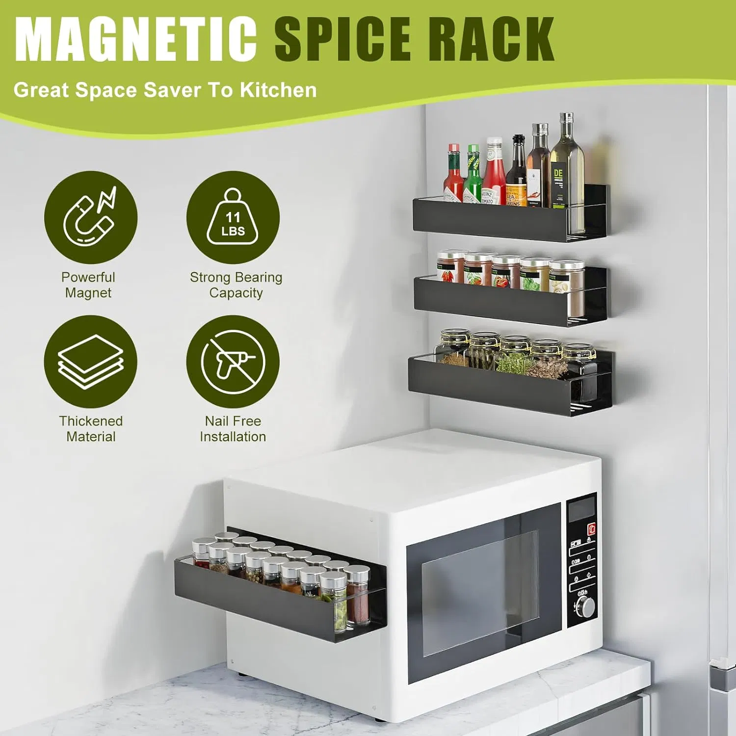 Hot Sale Kitchen Set Spice Rack Magnetic Refrigerator Holder Microwave Shelf