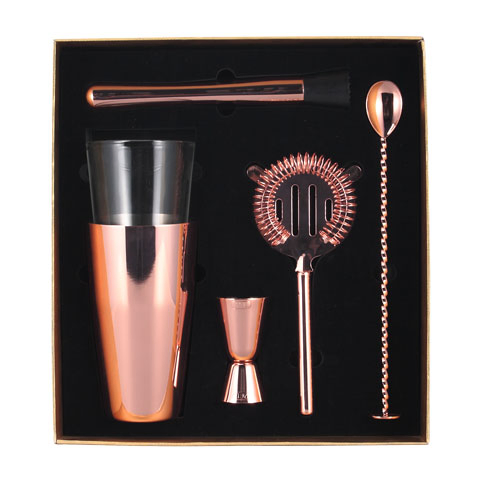Popular Bright Copper Plated Cocktail Shaker Bartender Kit Gift Set