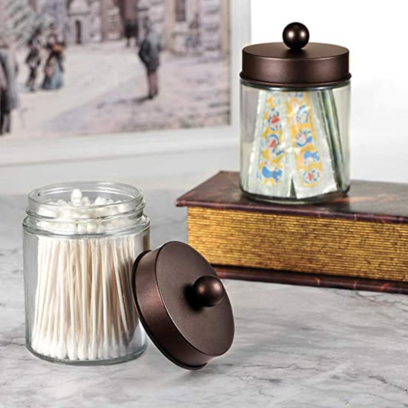 Glass Apothecary Jar Set Bathroom Canister Storage Vanity Makeup Organization