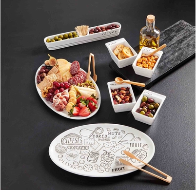 Crunch & Olives and Nuts Snack with Wood Spoon and Ceramics Bowl Set