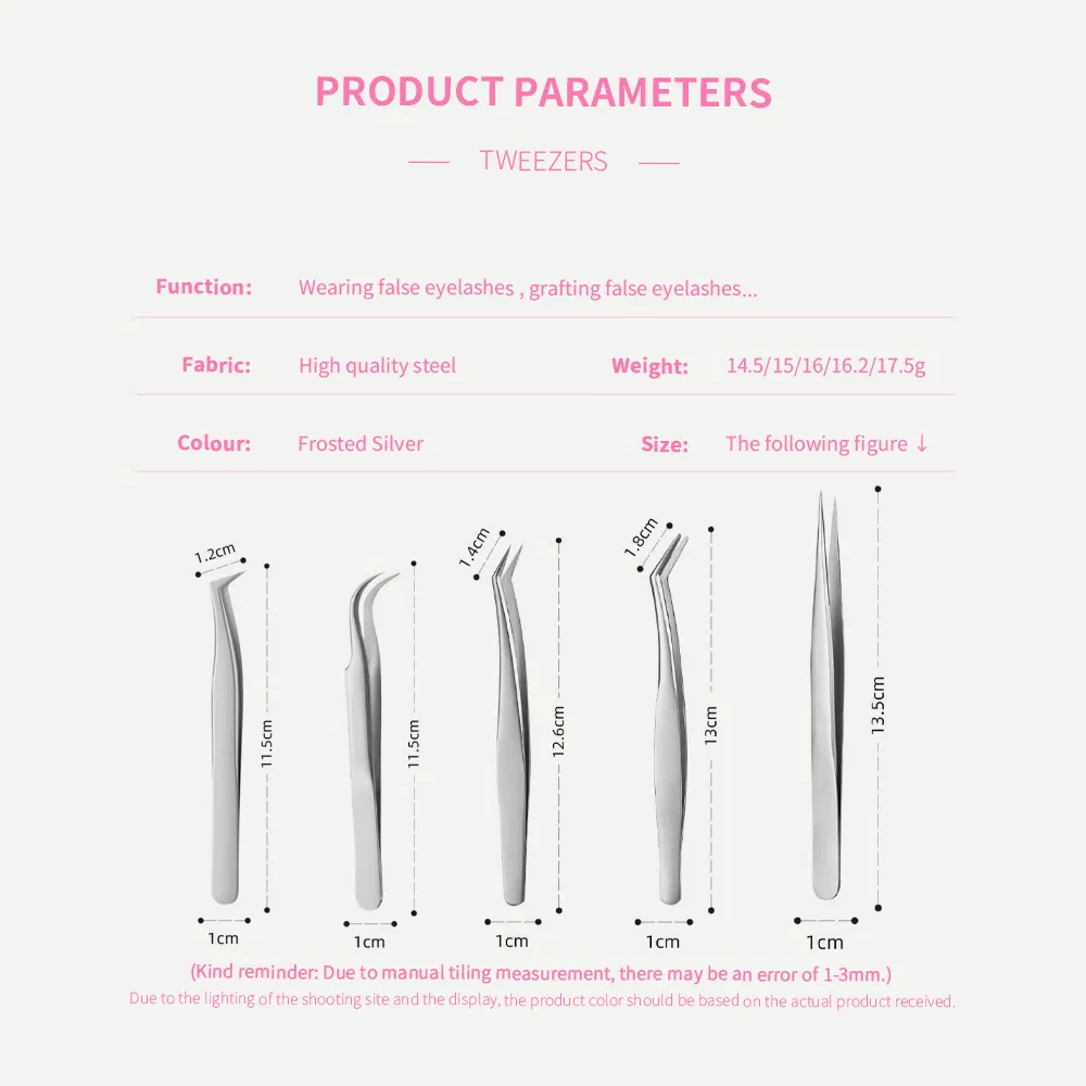Stainless Steel Nail Eyelash Tools Set 90 Degrees Precision Lashes Eyebrow Tweezers for Eyelashes Extension