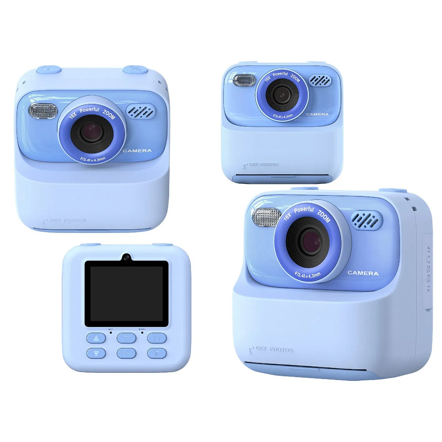 P79 2.4-Inch Screen Kids Instant Camera Fun Game HD Dual Lens Rechargeable Camera with 32g Memory Card - Blue