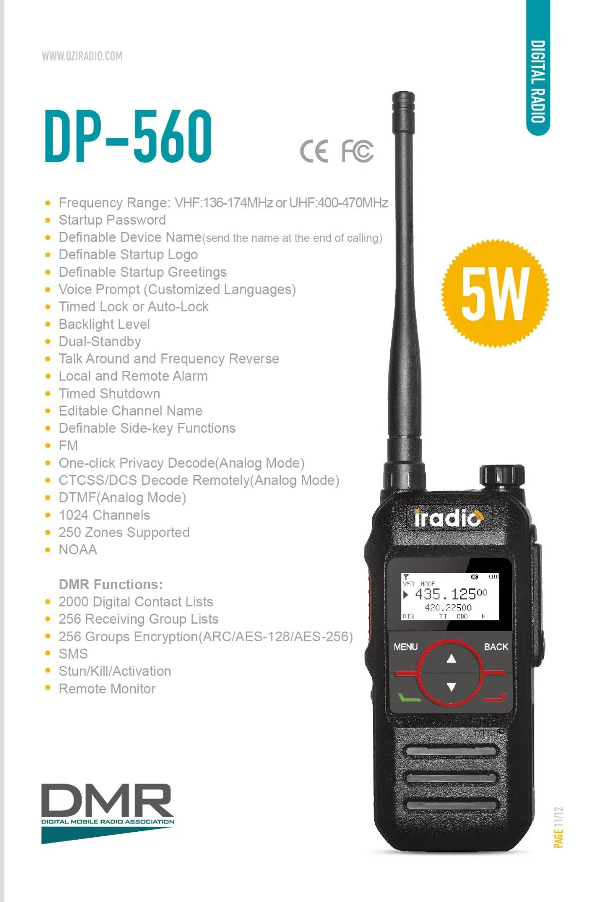Iradio Walkie Talkie Dp-560 VHF and UHF Digital Two-Way Radio
