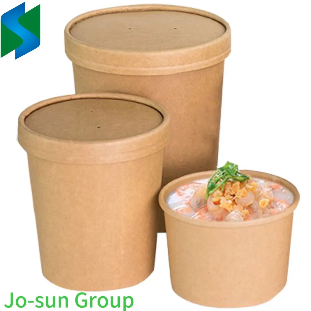 Jo-Sun Disposable Kraft Paper Soup Cup Bowl with Paper Lid Food Packaging Bucket