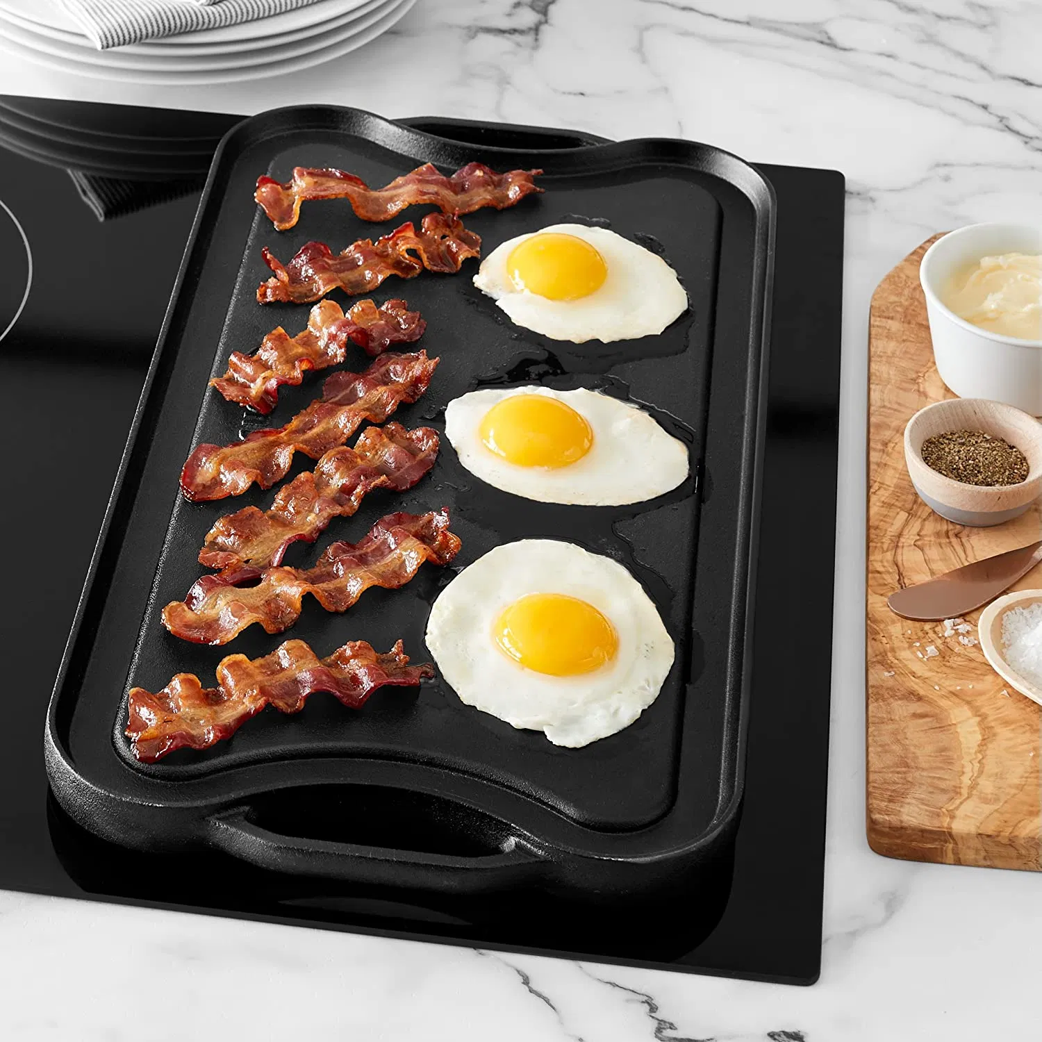 New Style BBQ Big 45.5X22.5cm 18"X8.9" Cast Iron Griddle Plate Rectangular Flat Reversible for Indoor and Outdoor Stovetop