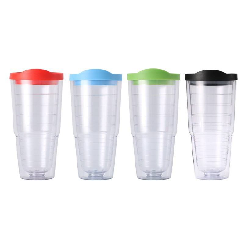 750ml Plastic Water Bottle with Straw 24oz Double-Wall Insulated Tumbler Cup