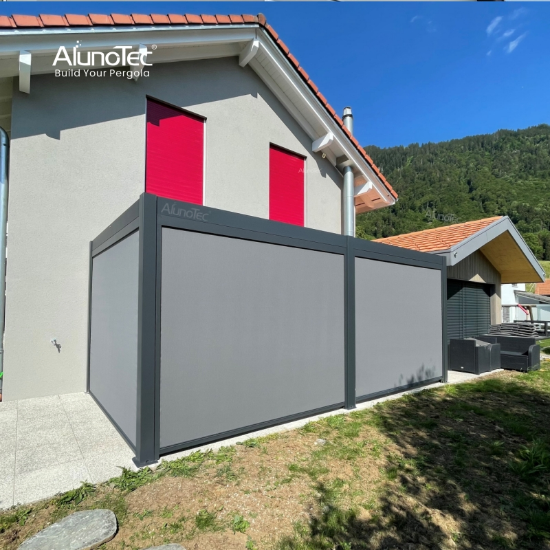 AlunoTec Factory Price DIY Customized Durable Outdoor Roller Blind Semi-Blackout Fabric Roller Shades Waterproof Windproof Zip Screen External Blinds Curtain