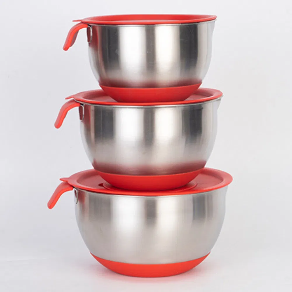 Stainless Steel Salad Mixing Bowl with Scale Non-Slip Silicone Lid Base Bl27346