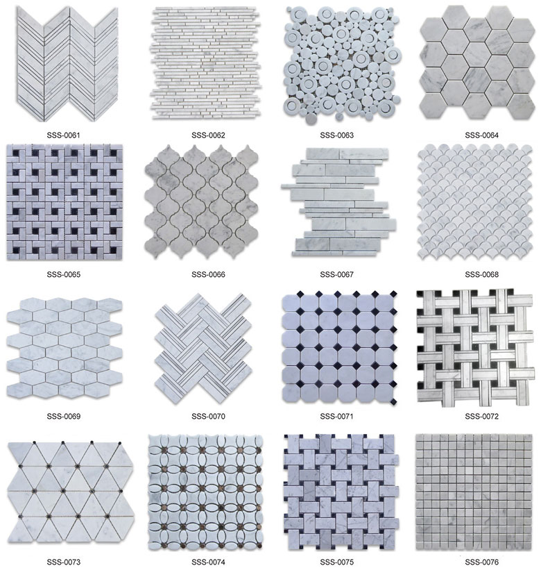 White Carrara Marble Mosaic Tiles for Interior Floor and Wall, Bathroom and Shower