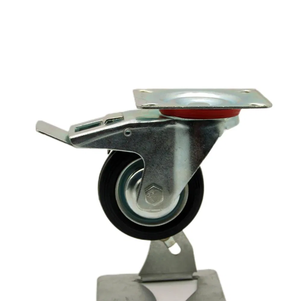 3 3.5 4 5 6 8 Inch Zinc Plated Black Rubber Oil Proof Wheel Castor Rigid Swivel Locking Brake Trolley Cart Garbage Casters