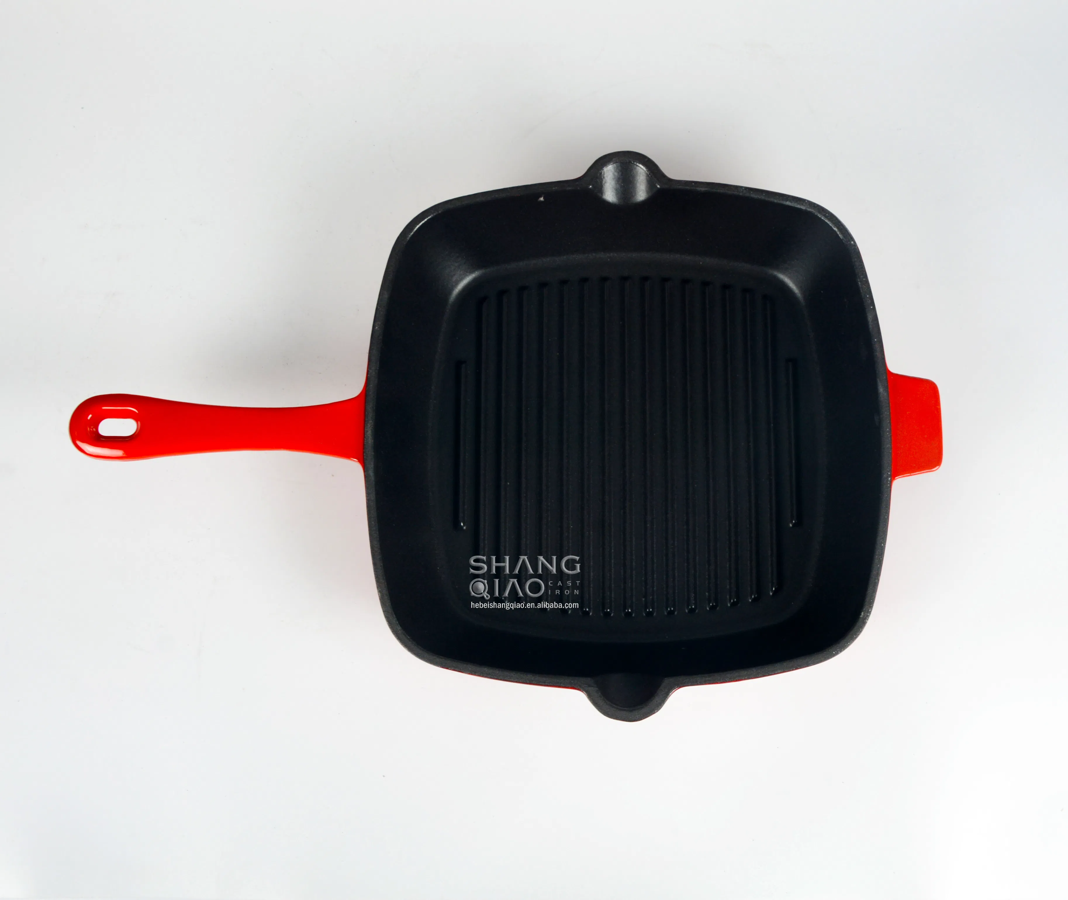 Чугунная эмалированная сковорода-гриль квадратная с лопаткой