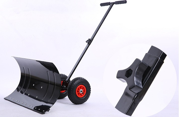 Adjustable Wheeled Snow Pusher with Big Snow Blade, Efficient Snow Mover with Two Wheels