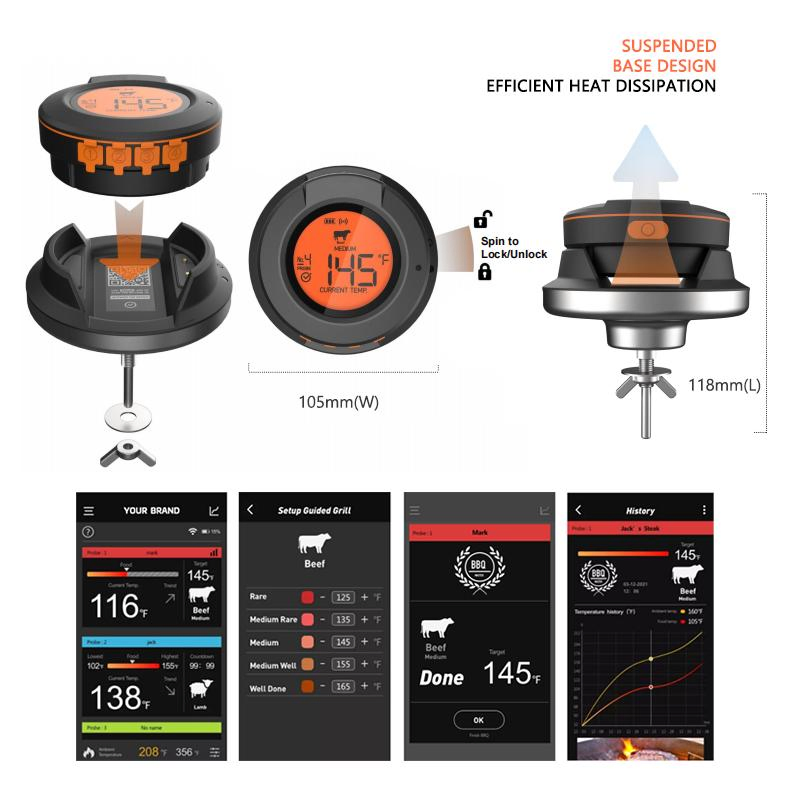 Outdoor Wireless Bluetooth BBQ Grill Thermometer